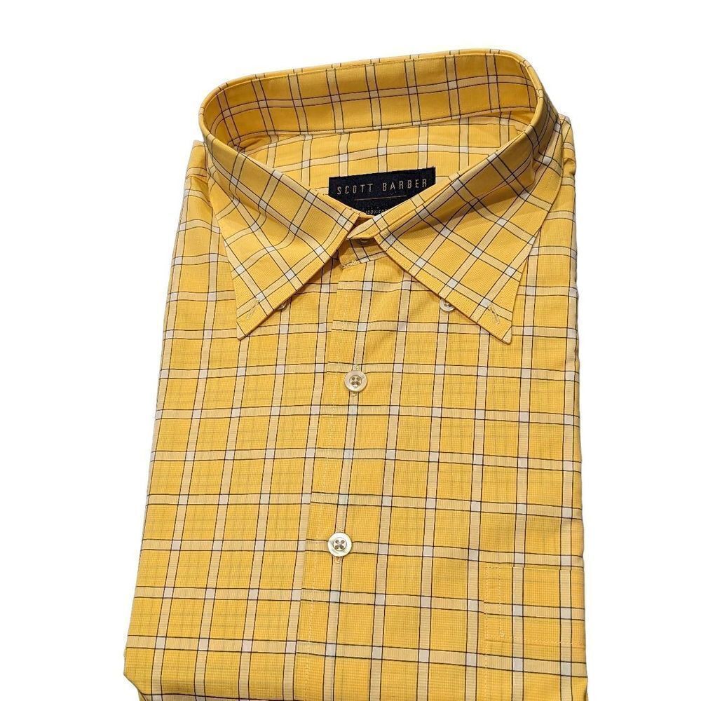 Scott Barber Men's Yellow Window Pane Print Button Down Collar Shirt Size XL